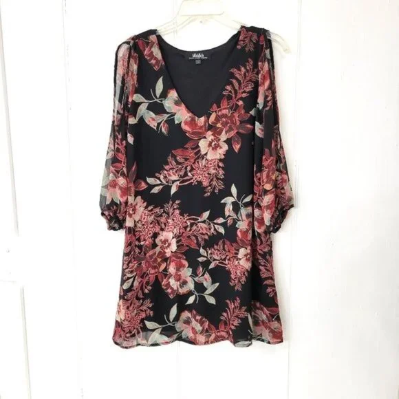 LuLu's Black Floral Chiffon Dress - Picture 1 of 7